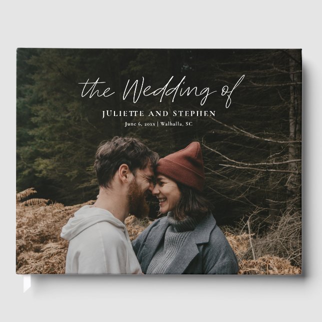 Libro De Visitas Boda de fotografías sencillas con guión moderno (Anverso)