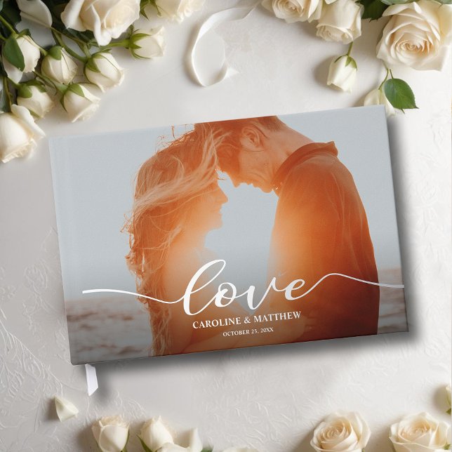 Libro De Visitas Boda de fotos de portada (Wedding guest book, your photo with "love" and your details in real silver, gold or rose gold foil)