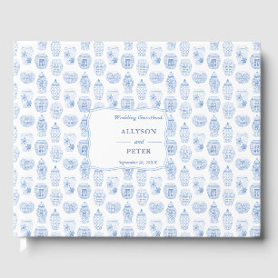 Libro De Visitas Boda De Ginger Jar De Patrón Blanco Y Azul