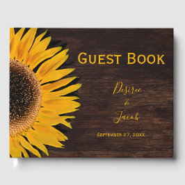 Libro De Visitas Boda de girasol amarillo de madera marrón rusa