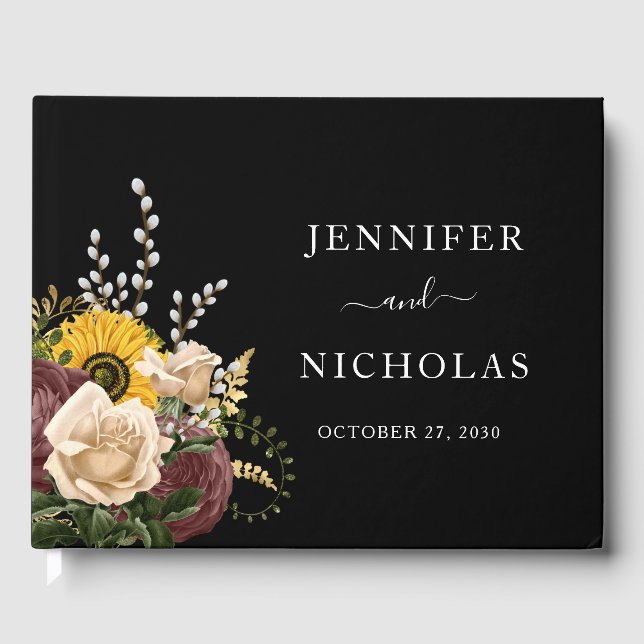 Libro De Visitas Boda de girasoles negros elegantes (Anverso)