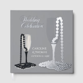 Libro De Visitas Boda de Glass Black & White Pearl Champagne