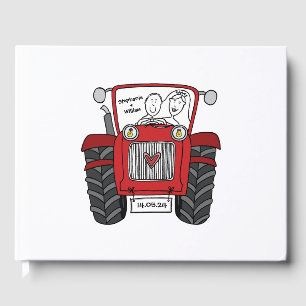 Libro De Visitas Boda de granja de campo de tractores rojos persona