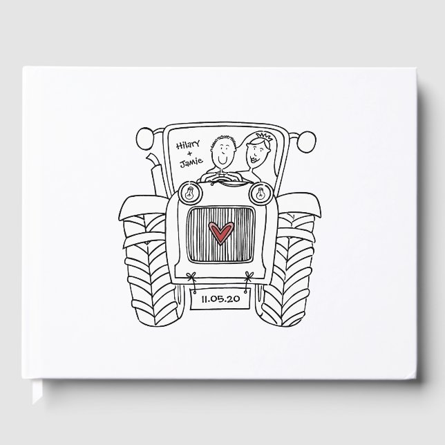 Libro De Visitas Boda de granja de campo Tractor personalizado (Anverso)