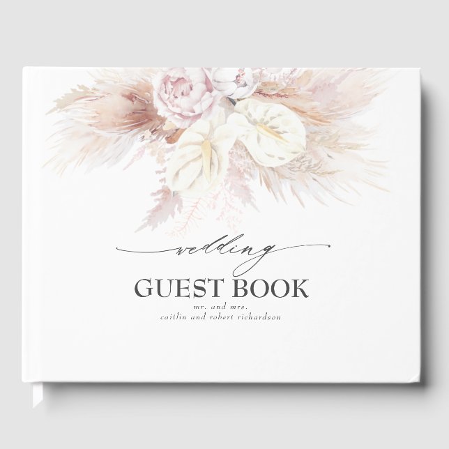 Libro De Visitas Boda de Grass y White Anthuriums (Anverso)