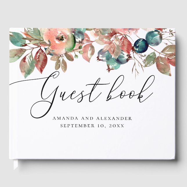 Libro De Visitas Boda de guión de arándano floral de cascada (Anverso)