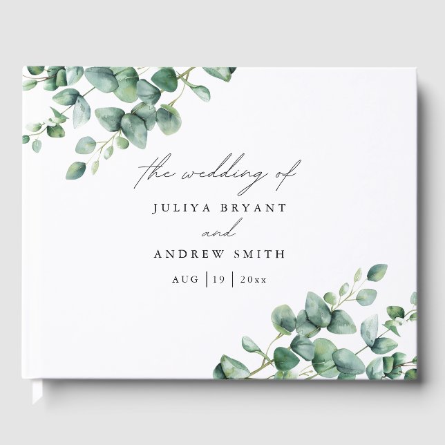 Libro De Visitas Boda de guión de Greenery Eucalyptus (Anverso)