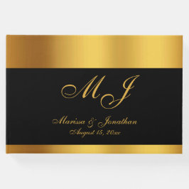 Libro De Visitas Boda de guión de lujoso Black Gold Monogram