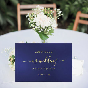 Libro De Visitas Boda de guión de oro azul marino