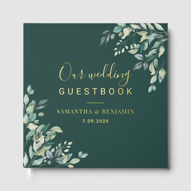 Libro De Visitas Boda de guión de vegetación acuarela (Anverso)