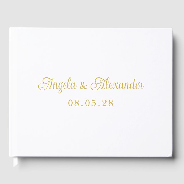 Libro De Visitas Boda de guión rizado bonito oro (Anverso)