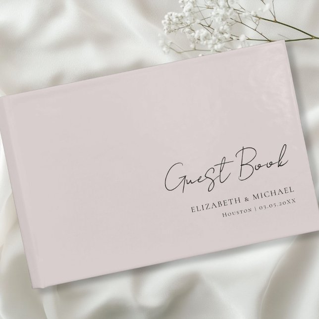 Libro De Visitas Boda de guiones de escritura a mano mínima y gris (Minimal, Gray Handwriting Script Wedding Guest Book with your name and date.)