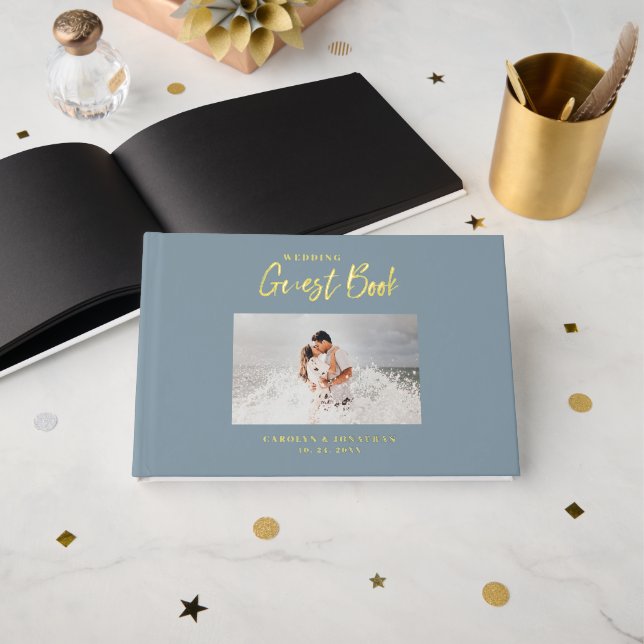 Libro De Visitas Boda de guiones Foto Boda azul náutico (Anverso Abierto)