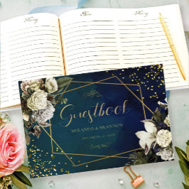 Libro De Visitas Boda de guirnaldas florales de oro verde esmeralda