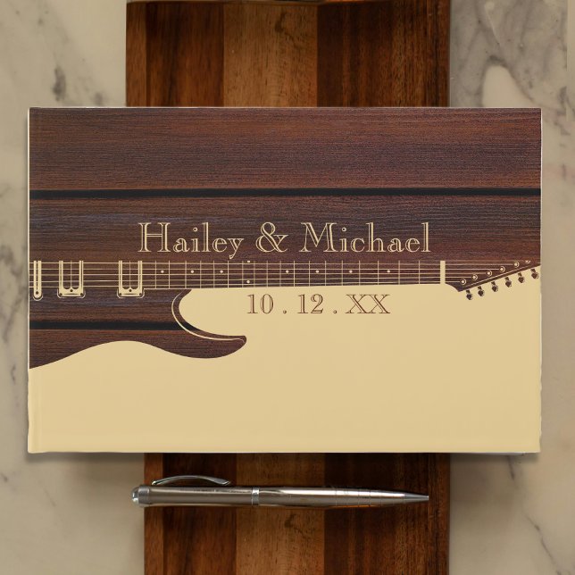 Libro De Visitas Boda de Guitarra Marrón y Madera Roja (Red Wood & Brown Guitar Wedding Guest Book
)