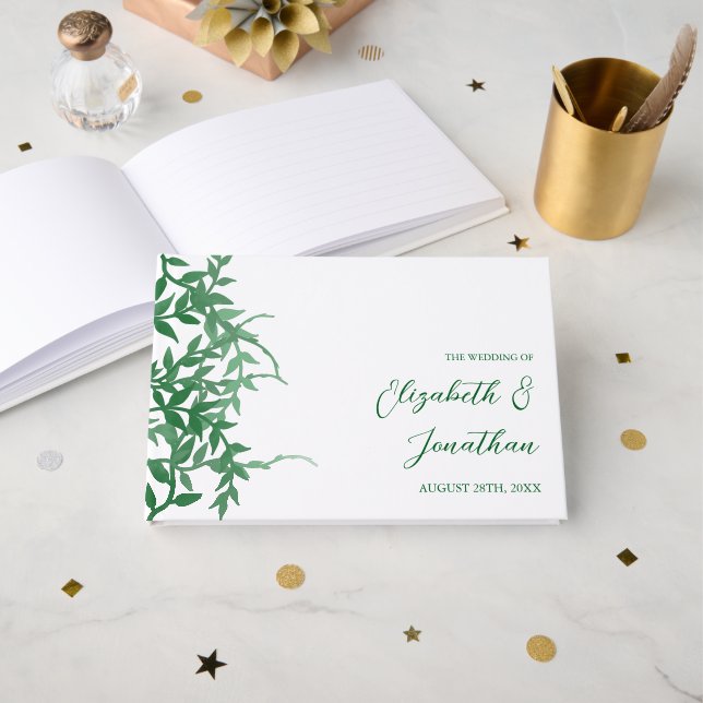 Libro De Visitas Boda de hojas botánicas rusas (Anverso Abierto)