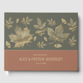 Libro De Visitas Boda de hojas de otoño doradas verdes y óxido