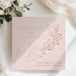 Libro De Visitas Boda de Hojas de Papel de Oro Rosa y Rubor en Casc