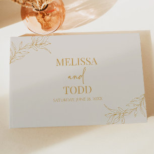 Libro De Visitas Boda de hojas Minimalistas mínimas de rama de oro