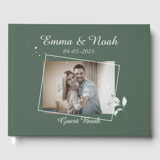 Libro De Visitas Boda de hojas verdes románticas (Anverso)