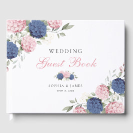 Libro De Visitas Boda de Hortensias Verdes con Rosa Floral y Azul M