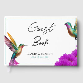 Libro De Visitas Boda de Hummingbirds Purple Daisies