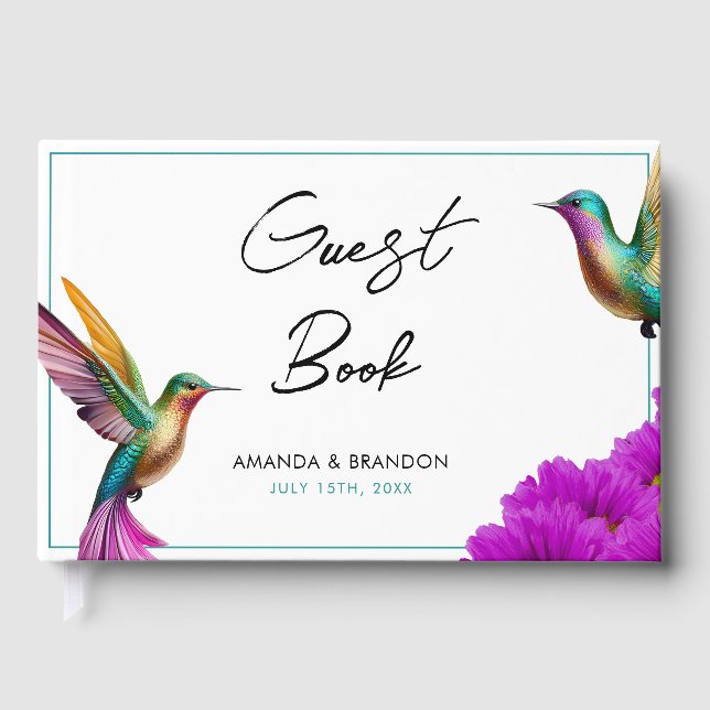 Libro De Visitas Boda de Hummingbirds Purple Daisies (Anverso)