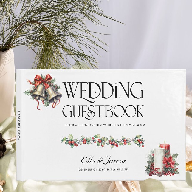 Libro De Visitas Boda de invierno campanas y velas (Wedding Guest Book from the Holly Bells Wedding Collection by Darling and May)