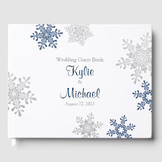 Libro De Visitas Boda de invierno con copos de nieve gris de plata