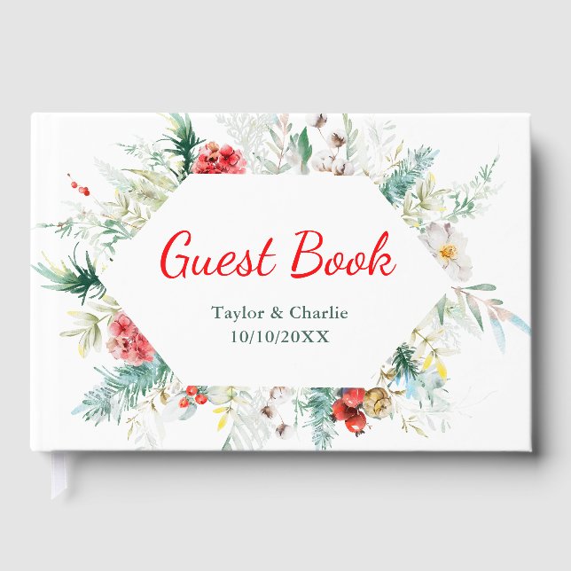 Libro De Visitas Boda de invierno de elegante flora y vegetación (Anverso)