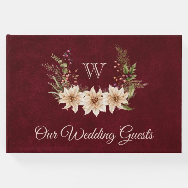 Libro De Visitas Boda de Invierno de Poinsettia y Berries (Anverso)