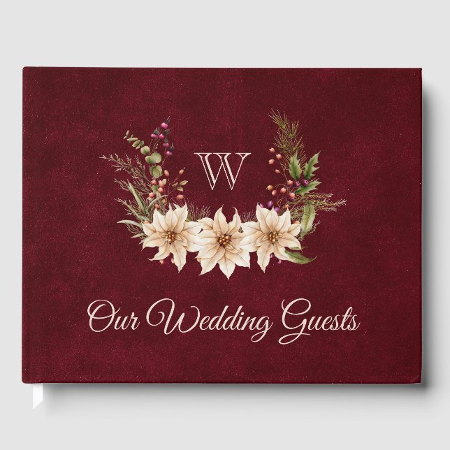 Libro De Visitas Boda de Invierno de Poinsettia y Berries (Anverso)