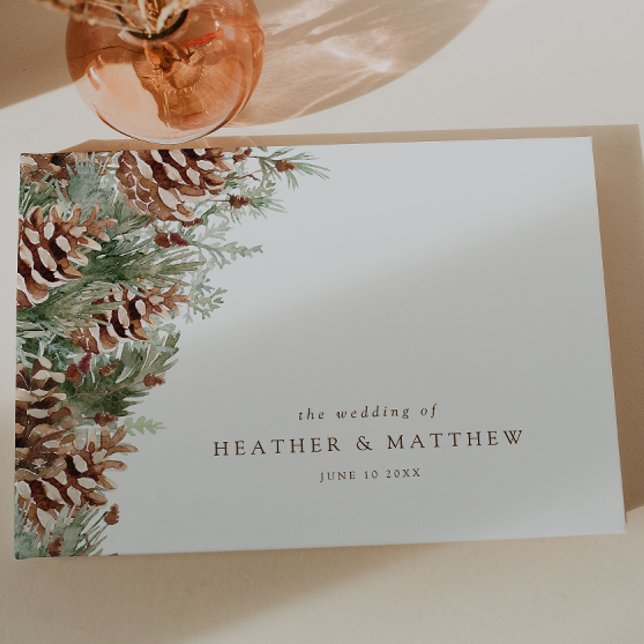 Libro De Visitas Boda de invierno elegante (Elegant Watercolor Pinecone Greenery Wedding Guest Book by Painted Paperie
)