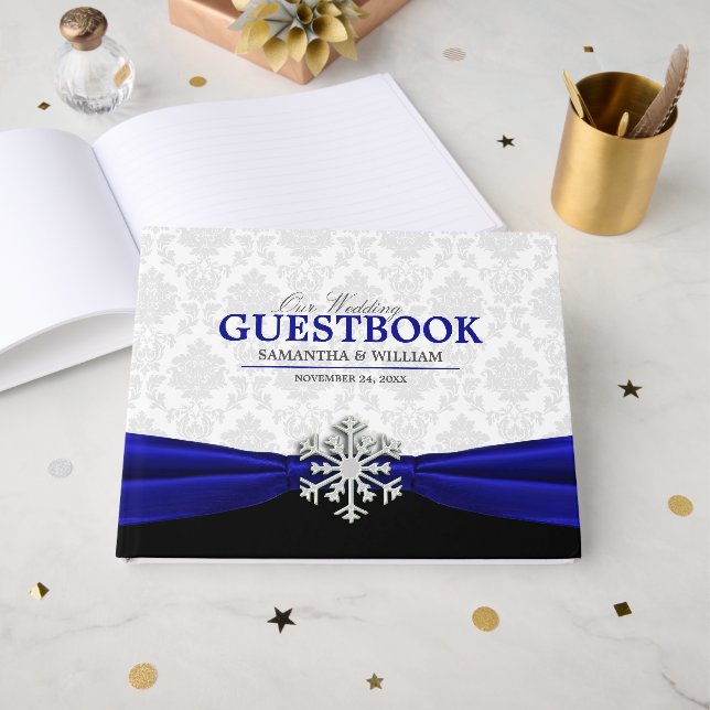 Libro De Visitas Boda de invierno Royal Blue Ribbon (Anverso Abierto)