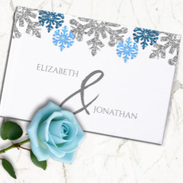 Libro De Visitas Boda de Invierno Silver Blue Snowflakes