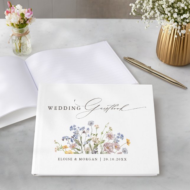 Libro De Visitas Boda de jardín de flores silvestres de primavera c (Colorful Spring Wildflower Meadow Garden Wedding Guest Book)