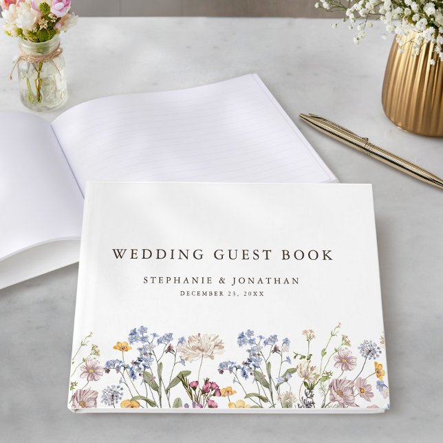 Libro De Visitas Boda de jardín de flores silvestres de primavera c (Colorful Spring Wildflower Meadow Garden Wedding Guest Book)