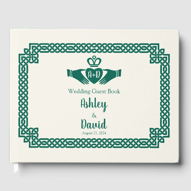 Libro De Visitas Boda de Knot Claddagh, célebre verde esmeralda (Anverso)