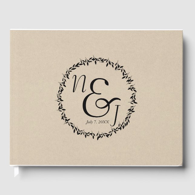 Libro De Visitas Boda de Kraft moderno botánico de hoja negra (Anverso)