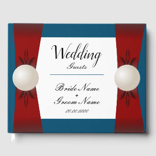 Libro De Visitas Boda de la cinta de la perla borgoña y azul