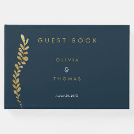 Libro De Visitas Boda de la hoja de oro de Faux editable en color