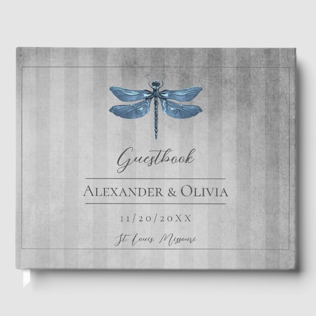 Libro De Visitas Boda de la libélula con manchas azules (Anverso)