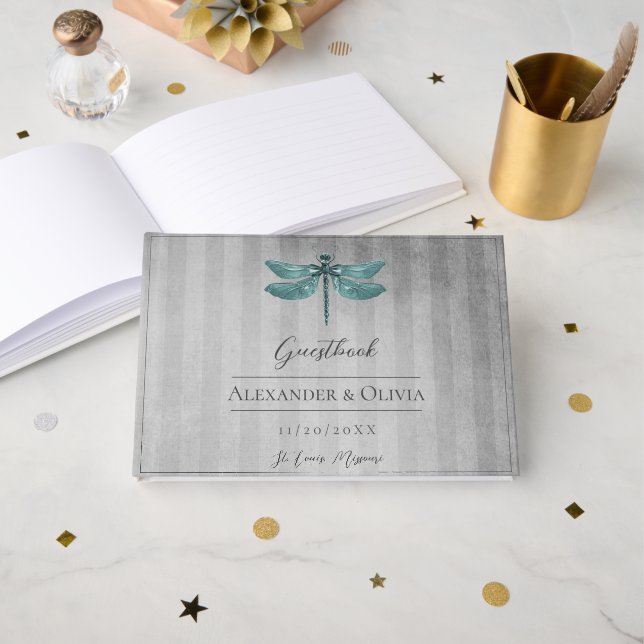 Libro De Visitas Boda de la libélula verde azulada (Anverso Abierto)