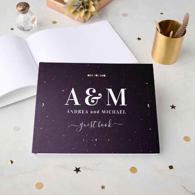 Libro De Visitas Boda de la Luna de Oro Starry Celestial Purple Gal (Anverso Abierto)