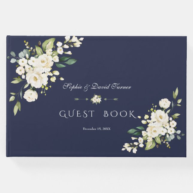 Libro De Visitas Boda de la Marina Blanca de Flores Románticas (Anverso)