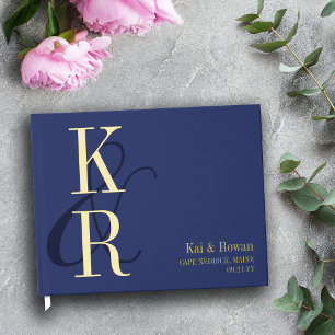 Libro De Visitas Boda de la Marina Blue Slender Ampersand Gold Inti
