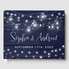 Libro De Visitas Boda de la Marina Rusa Wood Mason Jars Lights
