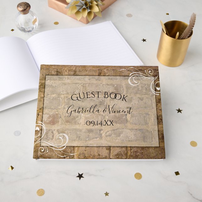 Libro De Visitas Boda de Ladrillos de Moda industrial (Anverso Abierto)