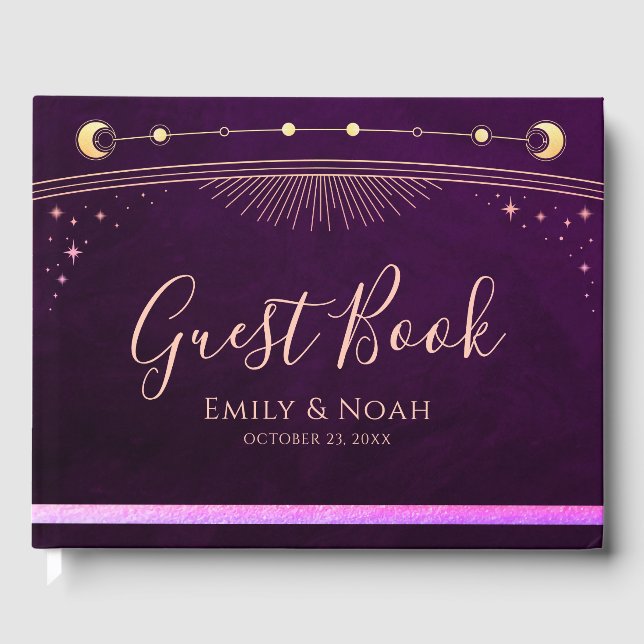 Libro De Visitas Boda de las Estrellas de Luna de Sol místico con c (Anverso)