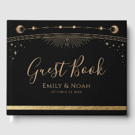 Libro De Visitas Boda de las estrellas de luna mística del oro negr